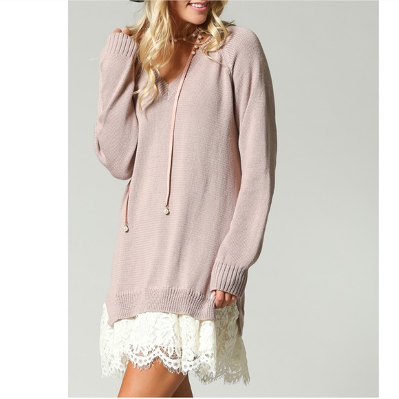 Lace Hem Sweater Dress 